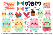 Piggy Mom Digital Clip Art, a Seasonal Illustration by Cozy Cat Design (Thumbnail 1 of 10)