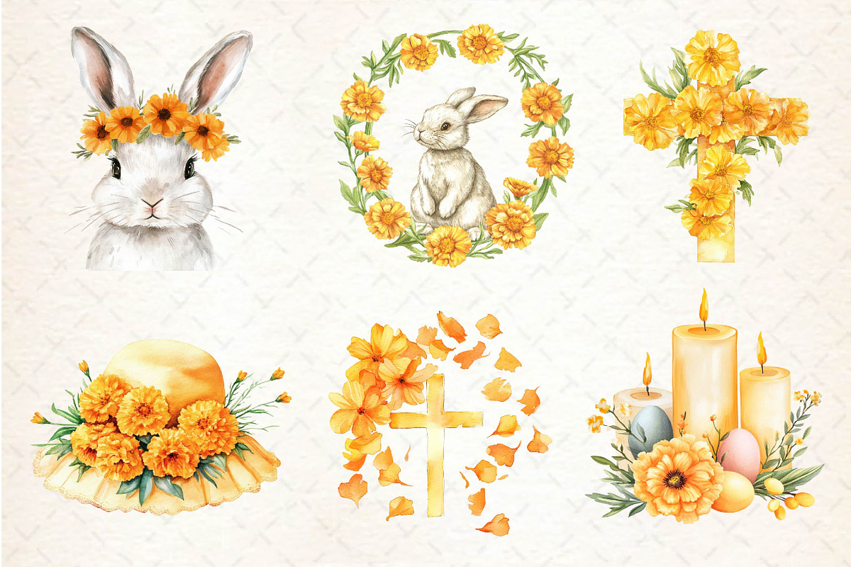 Watercolor Marigold Easter Clipart, an Illustration by Dream Creation (Photo 3 of 6)