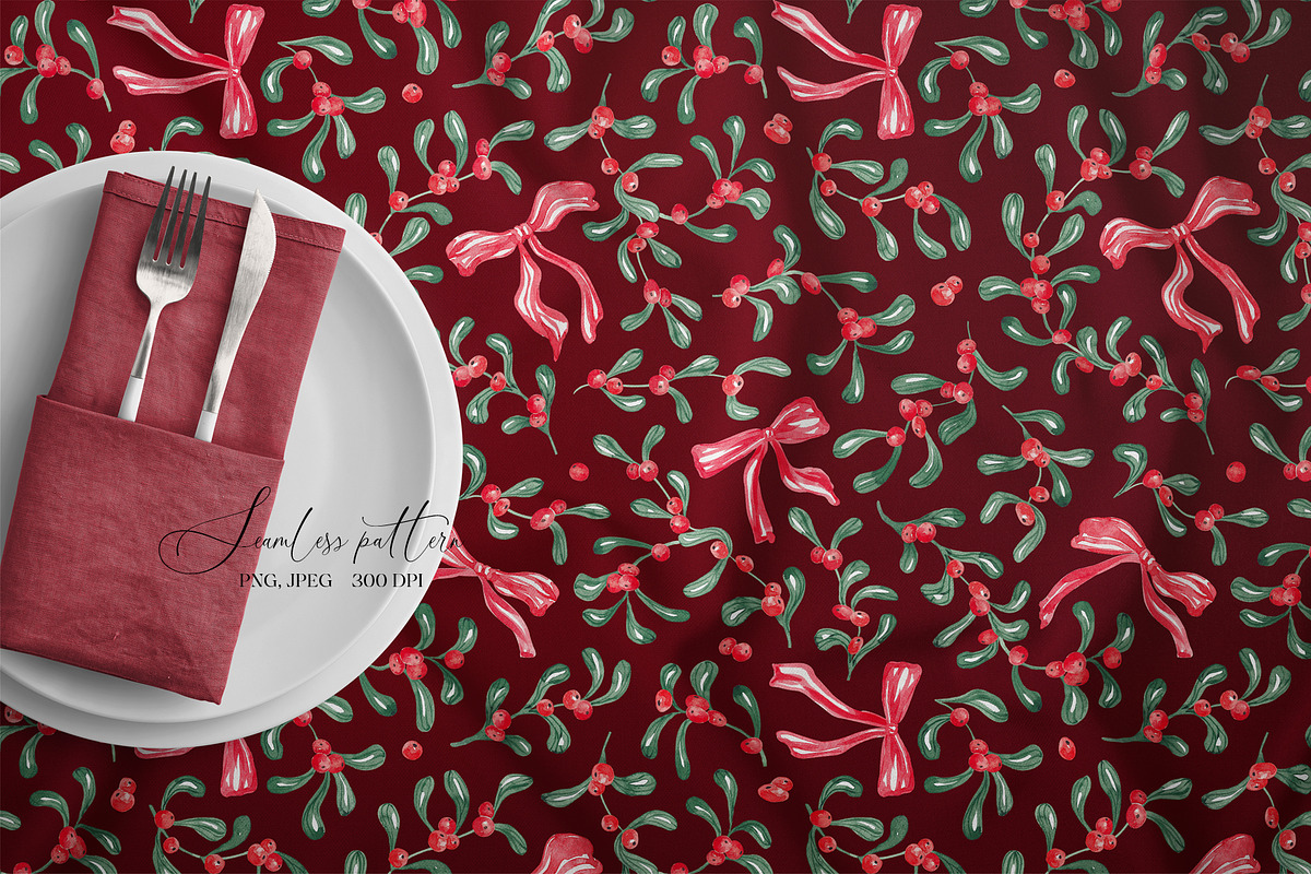 Christmas Mistletoe Seamless Pattern, a Pattern Graphic by SirenaArt (Photo 8 of 16)