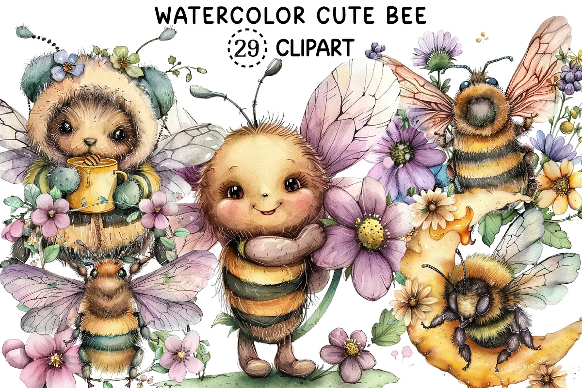 Watercolor Bee Png Clipart, an Illustration by Creative Art (Photo 1 of 8)