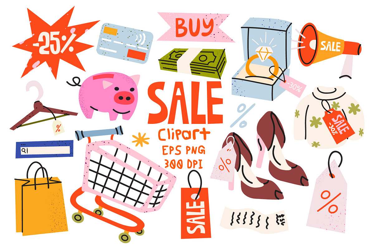Groovy Shopping Sale Clipart, a Decorative Illustration by Luamor (Photo 1 of 6)