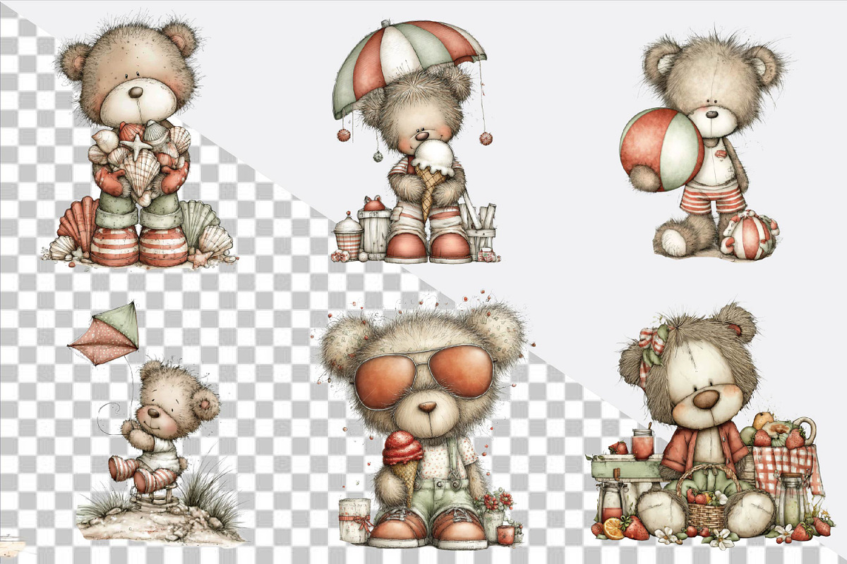 Watercolor Summer Teddy Bear Clipart, an Illustration by SVGArt (Photo 4 of 9)