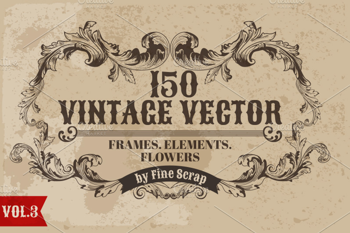 150 Vintage Vector Elements. Vol3., a Decorative Illustration by Anna Studio (Photo 1 of 5)