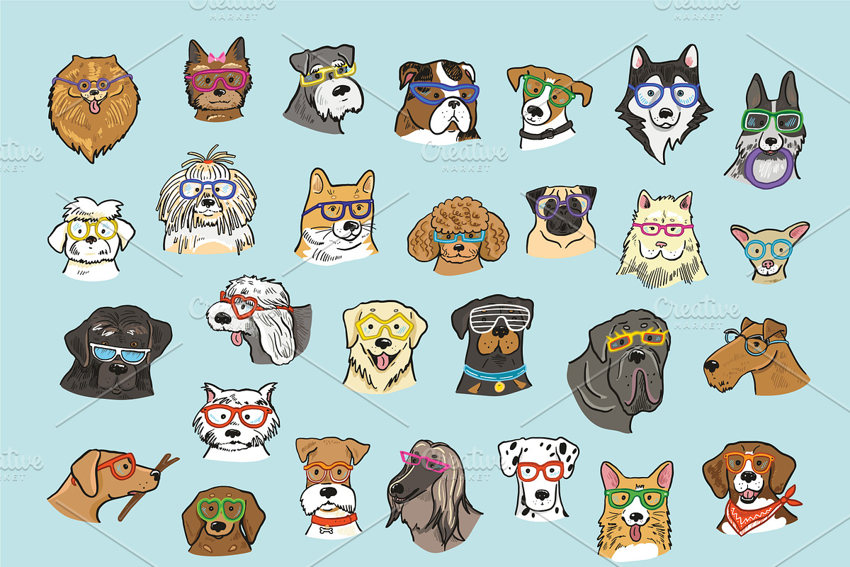 Dogs with Glasses, an Animal Illustration by GooseFrol (Photo 2 of 17)