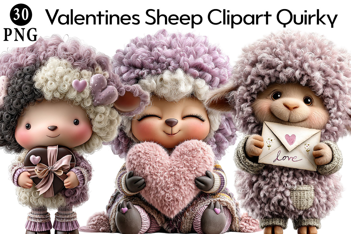 Cute Sheep Clipart Quirky Valentines, an Illustration by Daily.Designs (Photo 1 of 5)