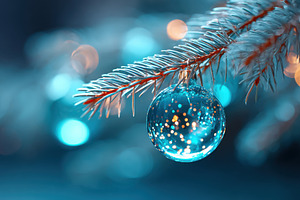 Close-up of a glass ornament on a pine branch, an Abstract Photo by AlyaAnd