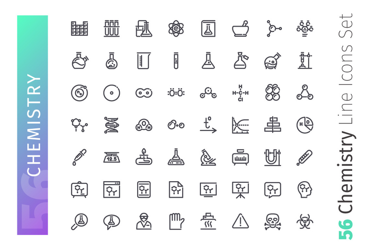 Chemistry Line Icons Set, an Outline Icon by Voysla's Shop (Photo 2 of 4)