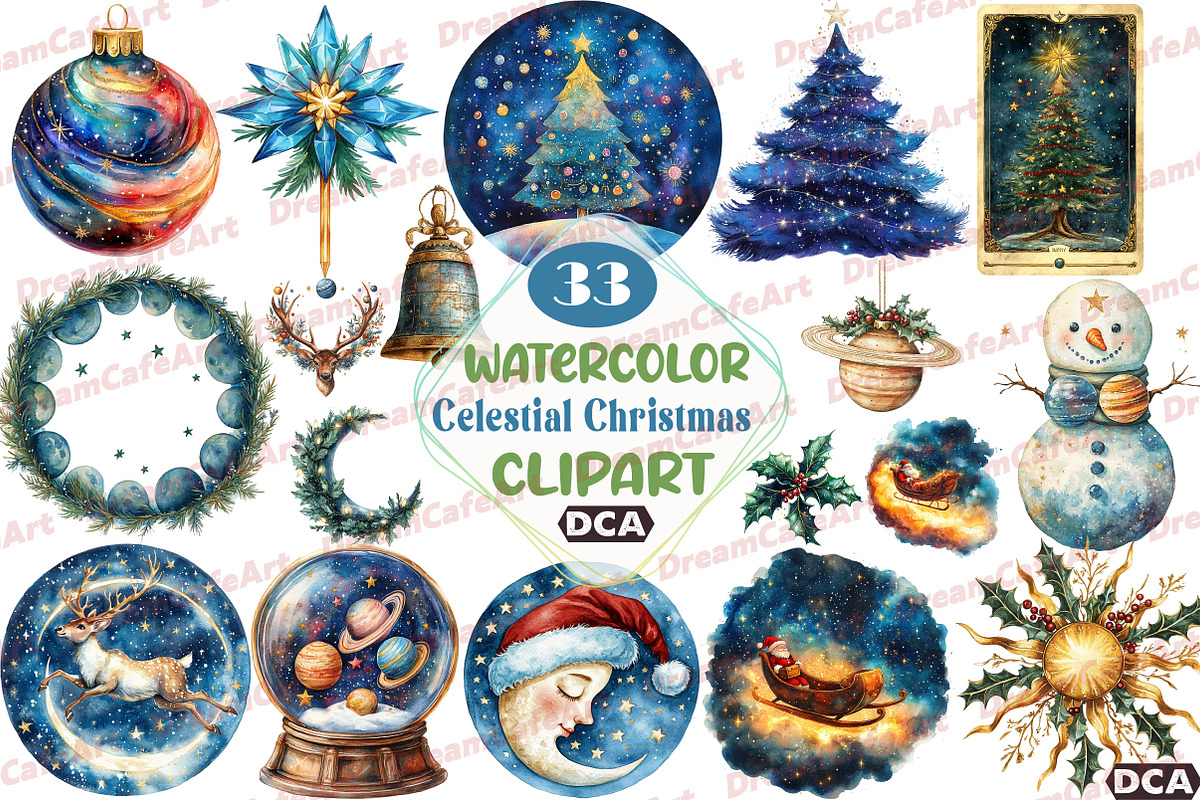 Celestial Christmas Clipart, an Illustration by DreamCafeArt (Photo 1 of 7)