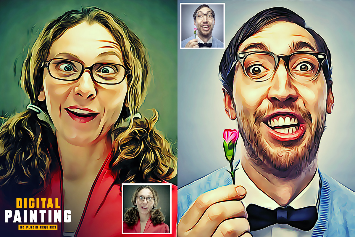 Digital Cartoon Painting, an Action Add-On by U_Design