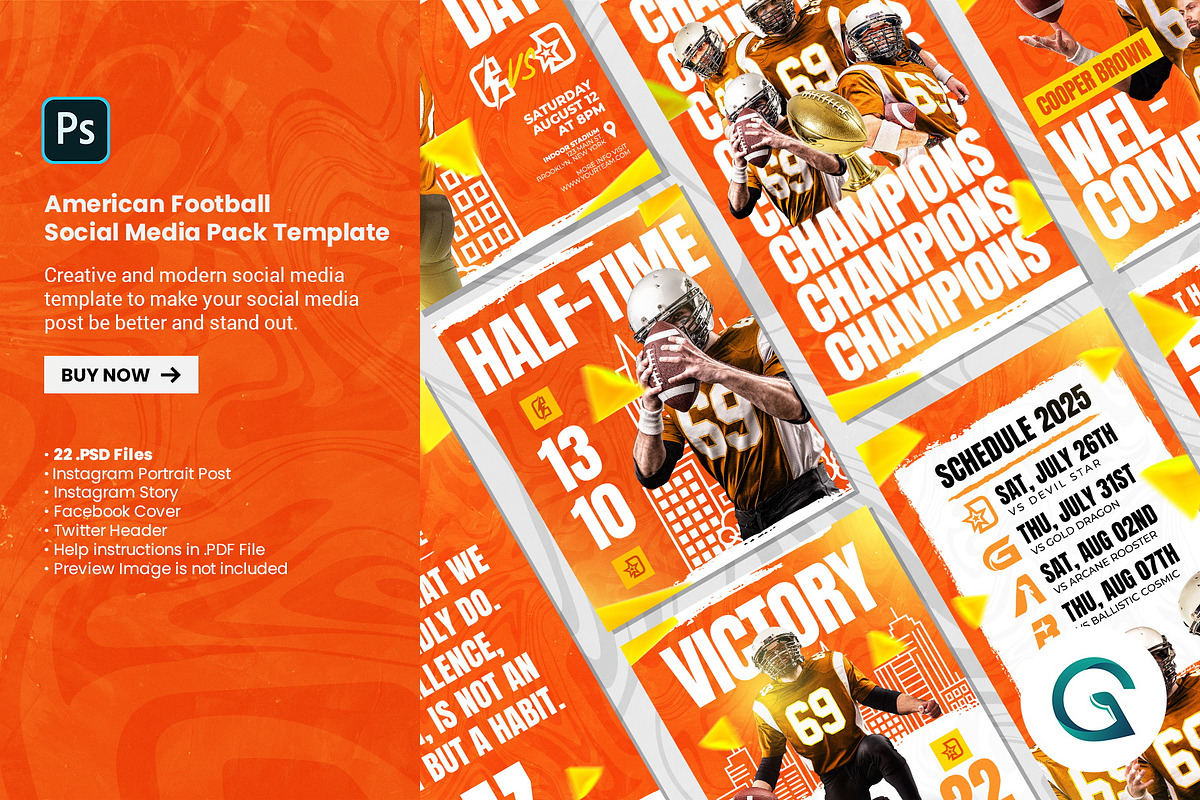 American Football Social Media Pack, a Social Media Template by Geelator Studio (Photo 1 of 5)