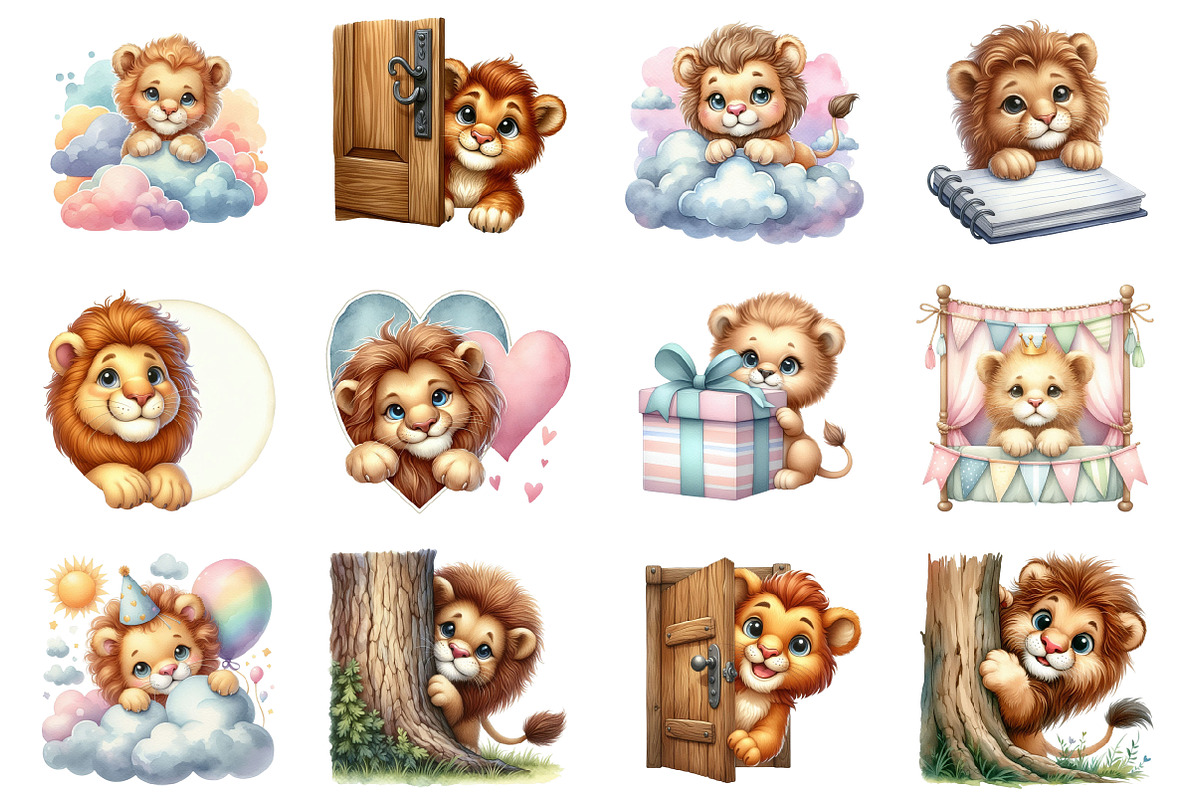 Cute Lion Peeking Around Corner, an Illustration by Design Market (Photo 2 of 3)