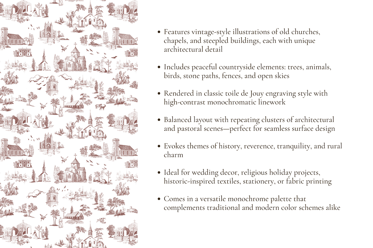 Old Church Toile de Jouy Print, a Background Graphic by Hughes Studio (Photo 4 of 7)