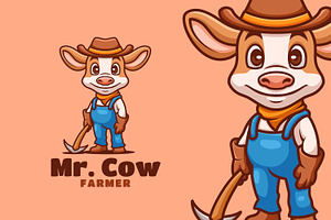 Cartoon Cow Farmer Logo Design, a Branding & Logo Template by Gumrega Studio
