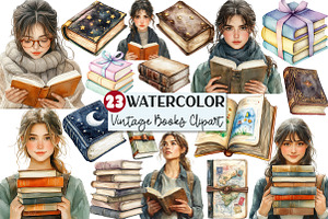 Watercolor Books Clipart, an Illustration by Rose Art