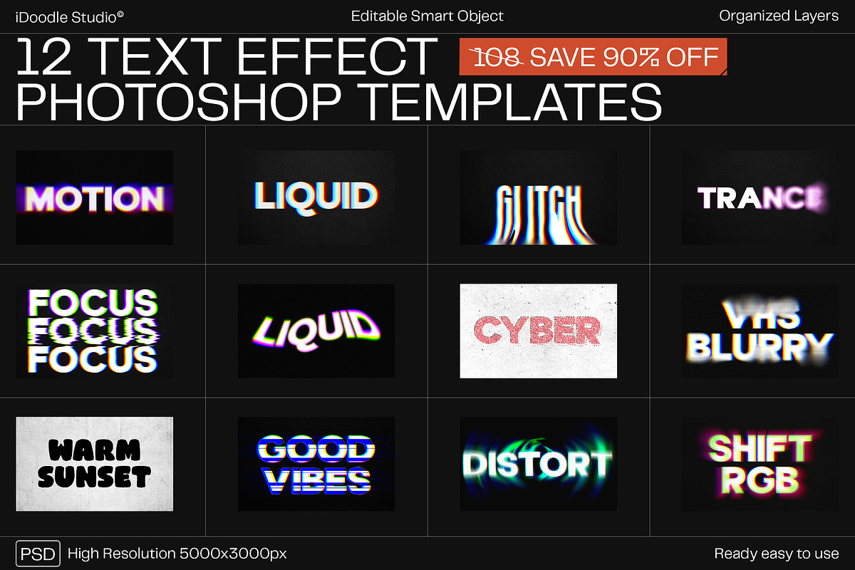 12 Text Effect Templates, a Layer Style Add-On by iDoodle Studio (Photo 1 of 6)