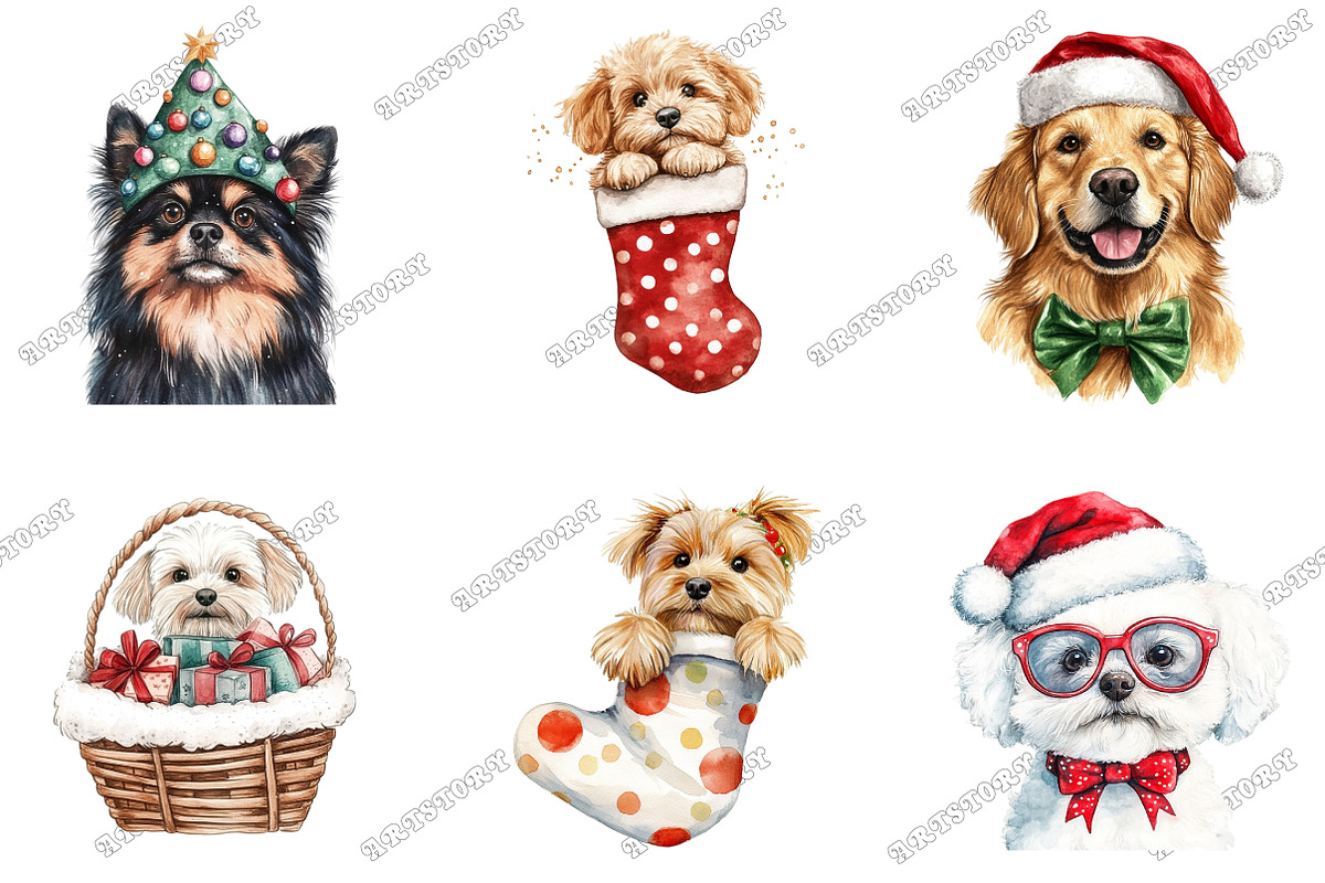Whimsical Christmas Fluffy Dogs Clip, an Illustration by designcity5 (Photo 3 of 5)