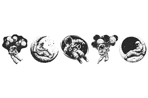 astronauts engraving set. astronaut, an Object Illustration by Stock-Smart-Start