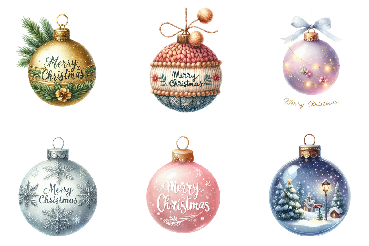 Merry Christmas Baubles Clipart, an Illustration by DreamArtGraphic (Photo 3 of 5)