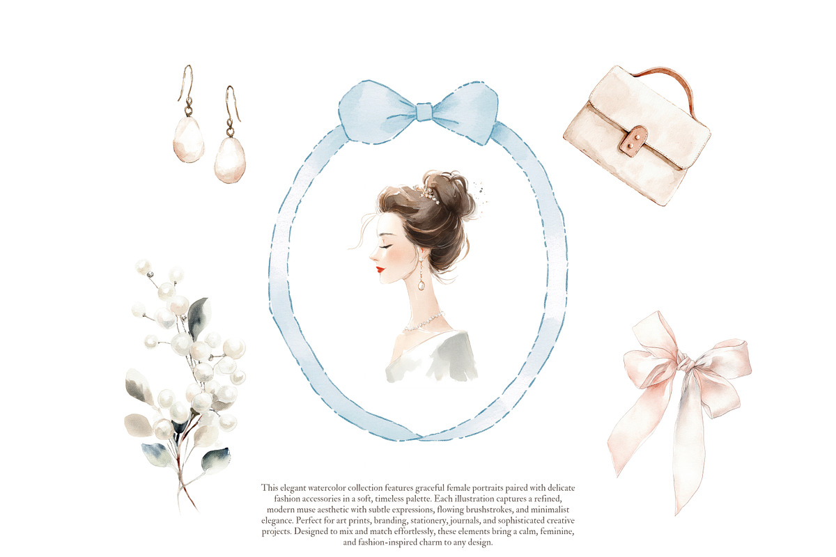 modern watercolor women portraits, a Decorative Illustration by Patishop Art (Photo 4 of 9)