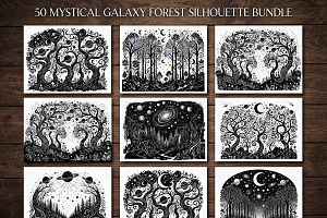 50 Mystical Galaxy Forest Silhouette