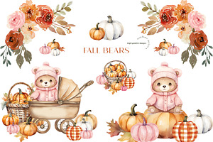 Pink Cute Bear Boho Fall Clipart