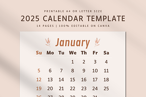 2025 CALENDAR CANVA TEMPLATE, a Stationery Template by The Little Lily Studio
