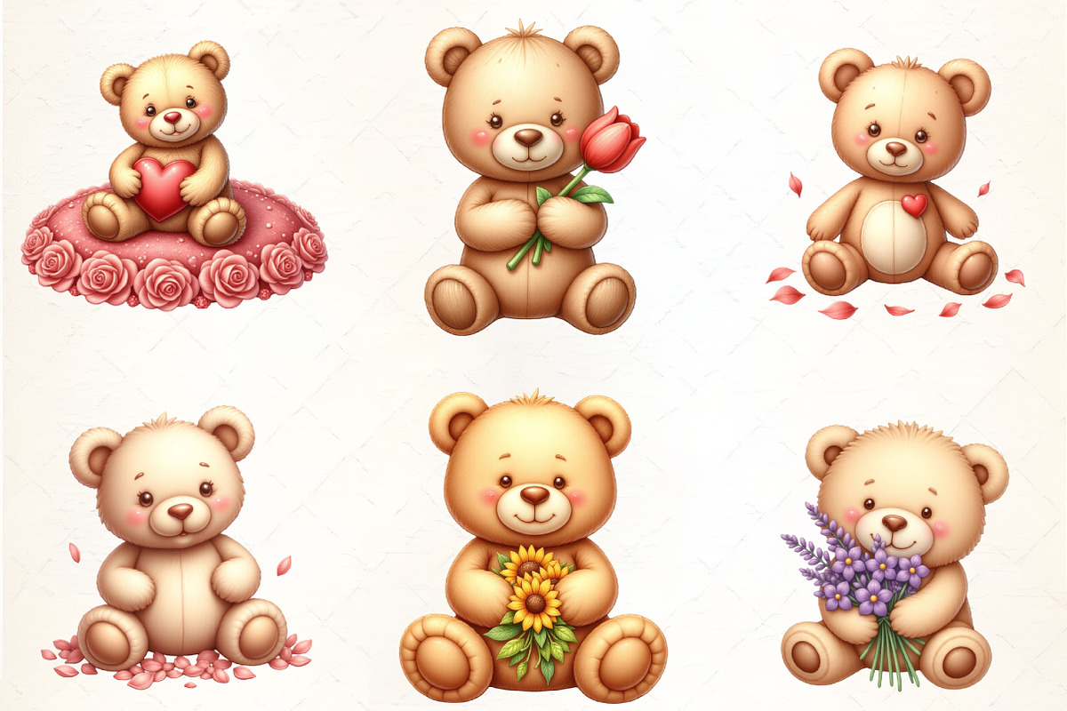 Teddy Bear with Flowers Sublimation, an Illustration by CrexoraLab (Photo 2 of 5)
