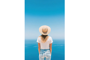 Young Woman with Straw Hat Gazing at, a Nature Photo by Lermont51
