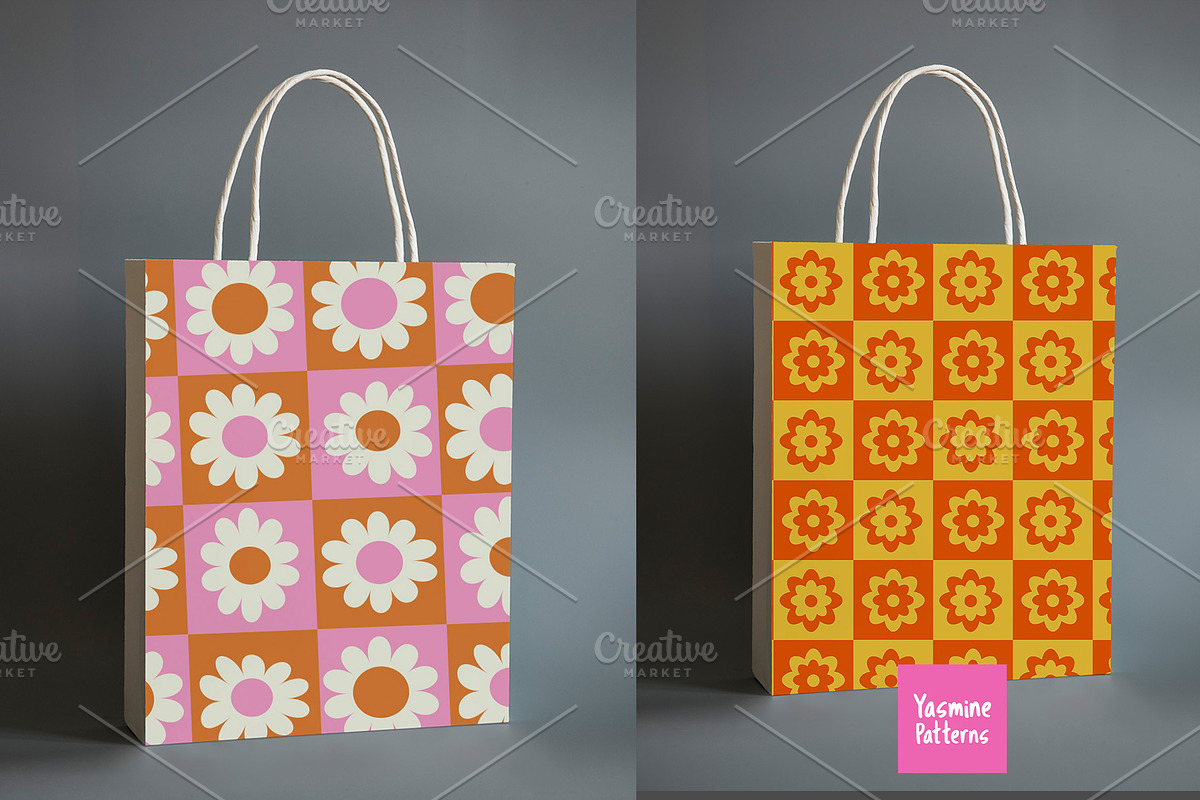 Checkered Flowers Vector Patterns, a Pattern Graphic by Yasmine Patterns (Photo 5 of 7)