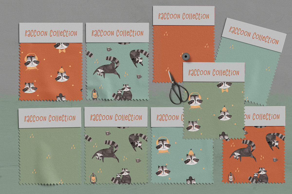 Cute Raccoons Watercolor, a Pattern Graphic by watercolor kamill (Photo 2 of 8)