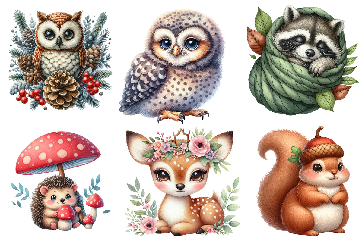 Woodland Cute Little Animal Clipart, an Illustration by Watercolor design (Photo 2 of 4)