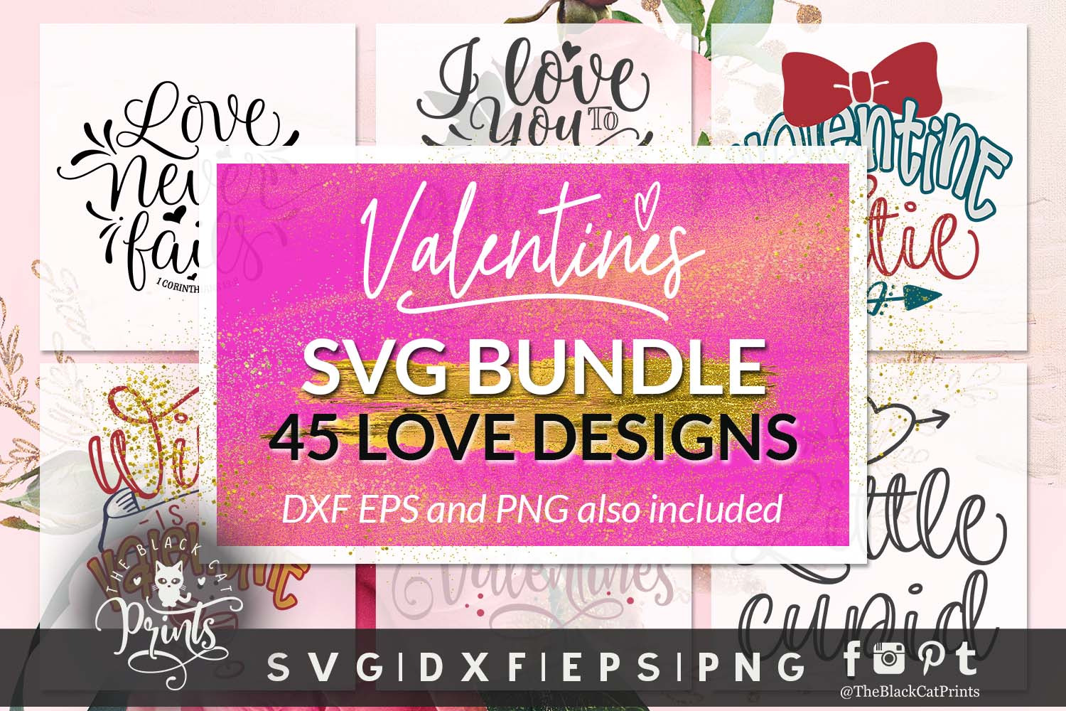 Valentines bundle SVG DXF EPS PNG, an Illustration by TheBlackCatPrints