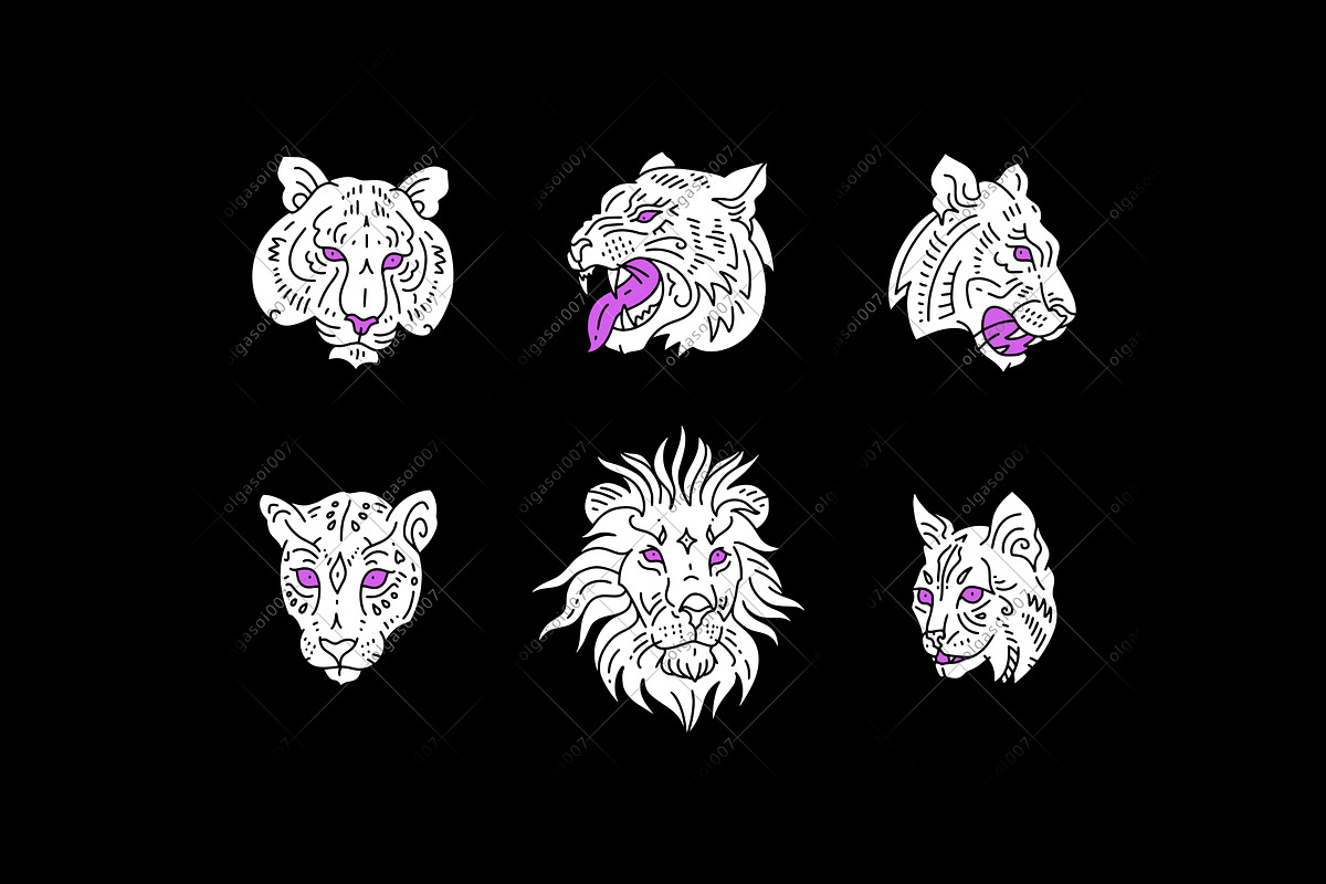 Wild cats line art, an Animal Illustration by OlgaSoi007 (Photo 4 of 8)