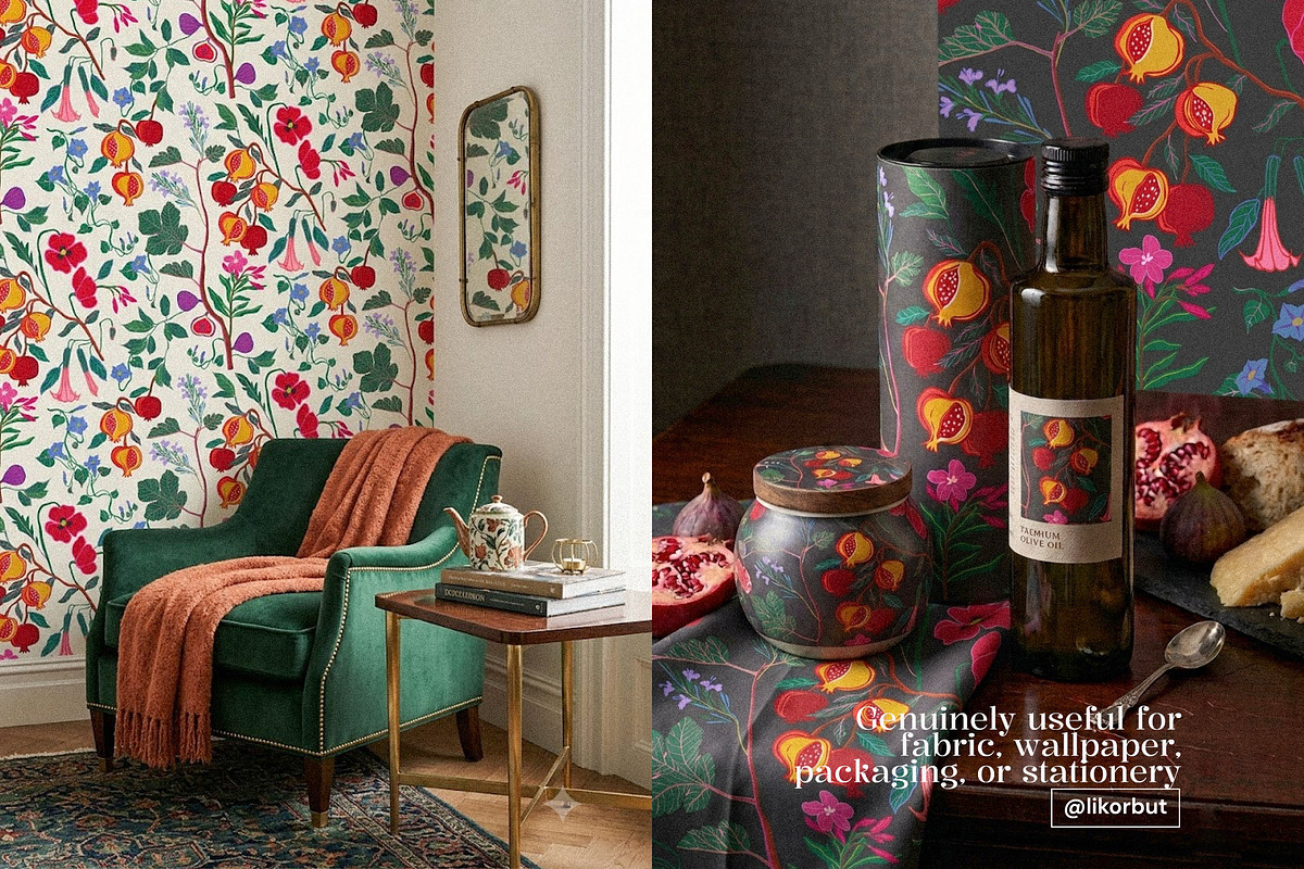 Spanish Botanical Floral Pattern, a Pattern Graphic by likorbut (Photo 7 of 12)