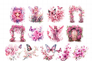 Whimsical Pink Garden Clipart