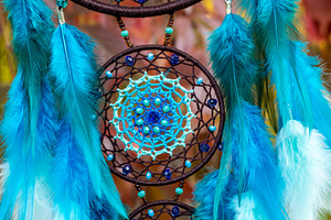 Handmade dream catcher with feathers featuring dreamcatcher, dream-catcher