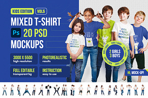 Mixed Kids T-Shirt PSD Mockups Vol5