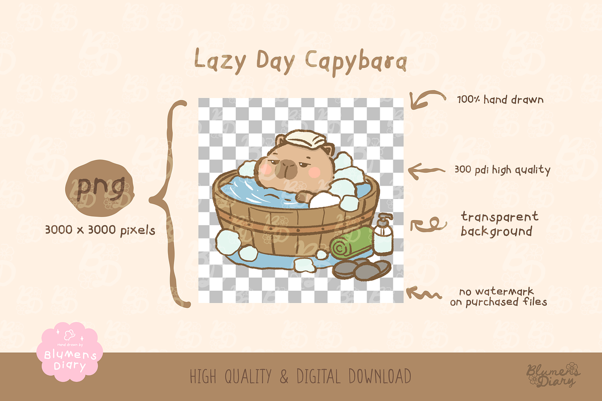 Lazy Day Capybara Clipart Set, an Animal Illustration by Blumensdiary (Photo 3 of 6)