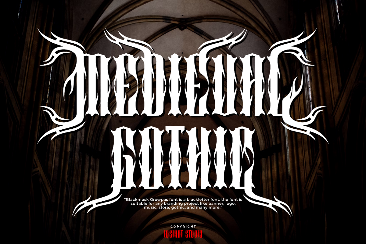 Blackmosk Growpas - Blackletter Font, a Blackletter Font by Iqsiart Studio (Photo 2 of 10)