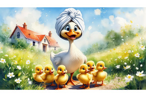 Cartoon duck wearing a towel turban, an Illustration by tilialucida