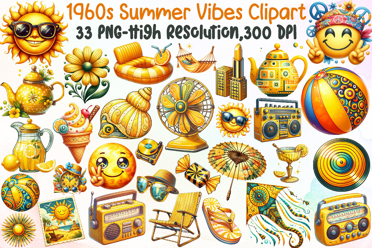 1960s Summer Vibes Clipart, an Illustration by Sublimation Artist (Photo 1 of 6)