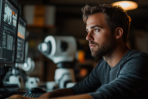 A focused young man PA Analyst (Robotic Process Automation Analyst) working on, a Person Photo by Textures & Backgrounds