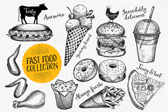 Fast Food Doodle Elements
