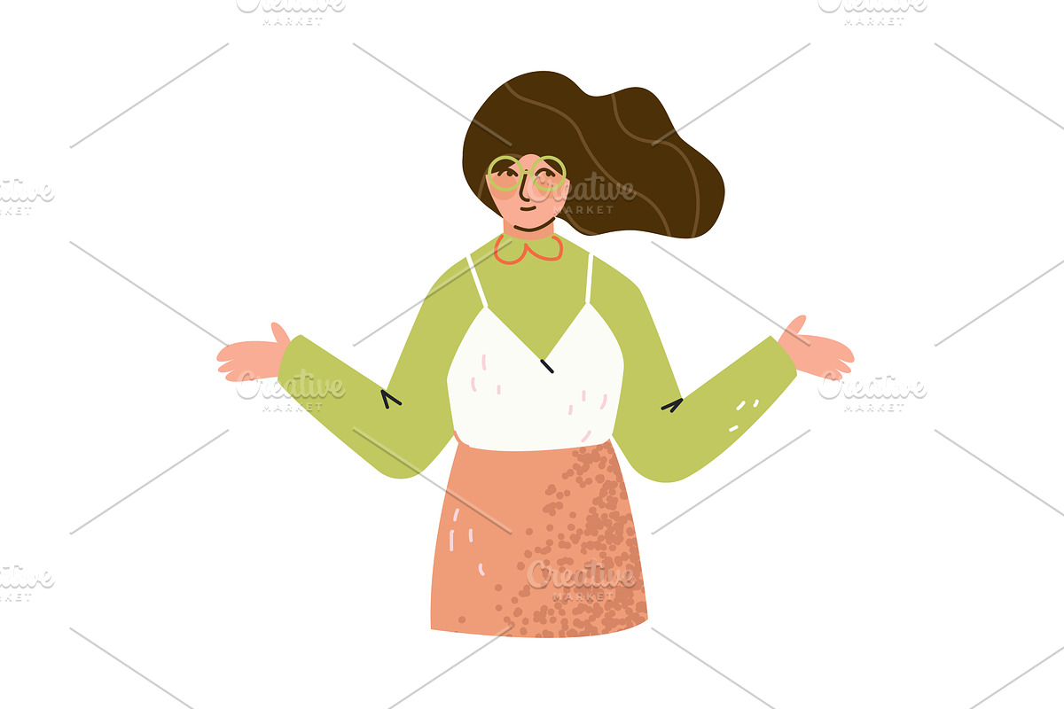 Pensive Woman Character in Glasses, an Illustration by TopVectors