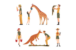Man and Woman Zookeeper Engaged in, a Person Illustration by TopVectors