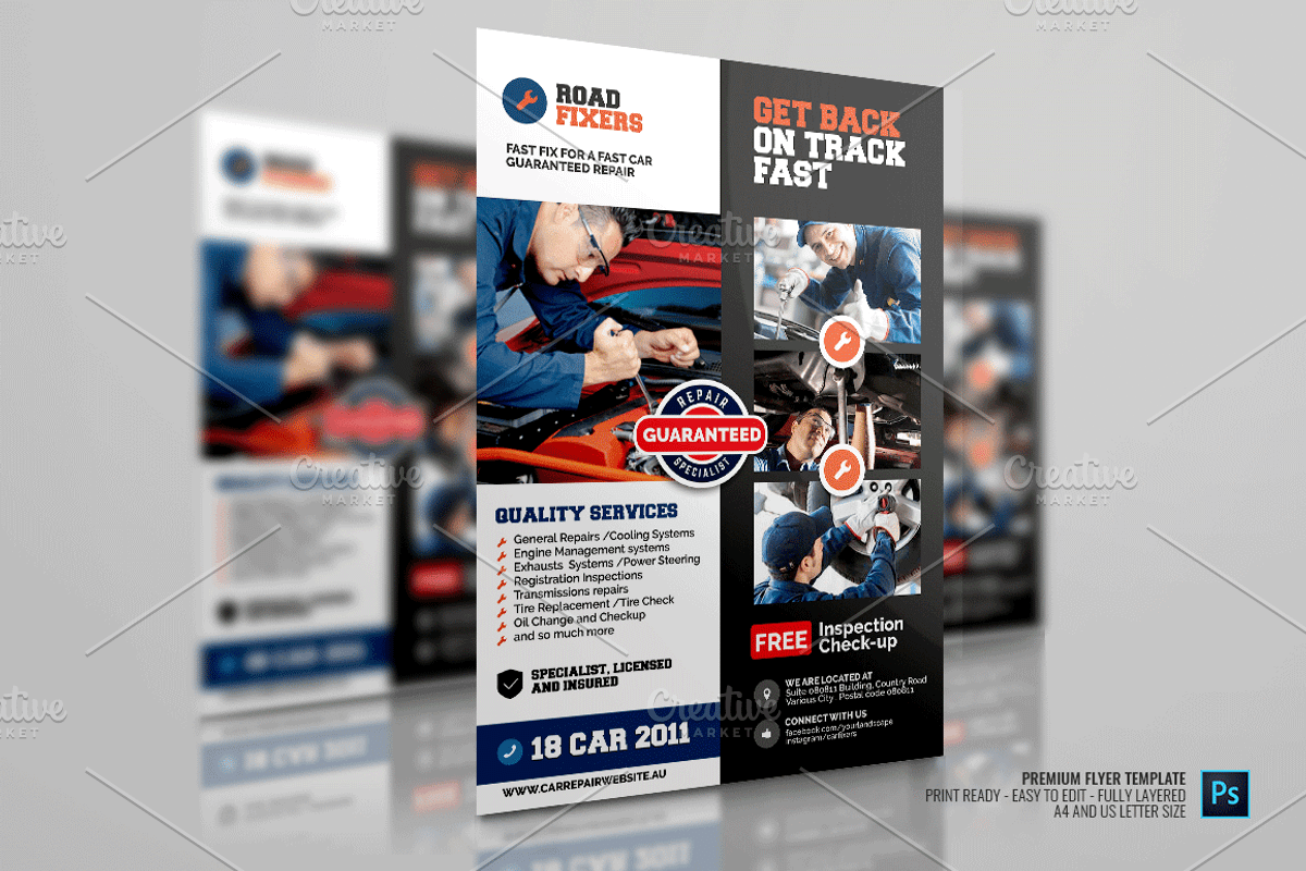 Car Mechanic Service Flyer, a Flyer Template by PSDPixel