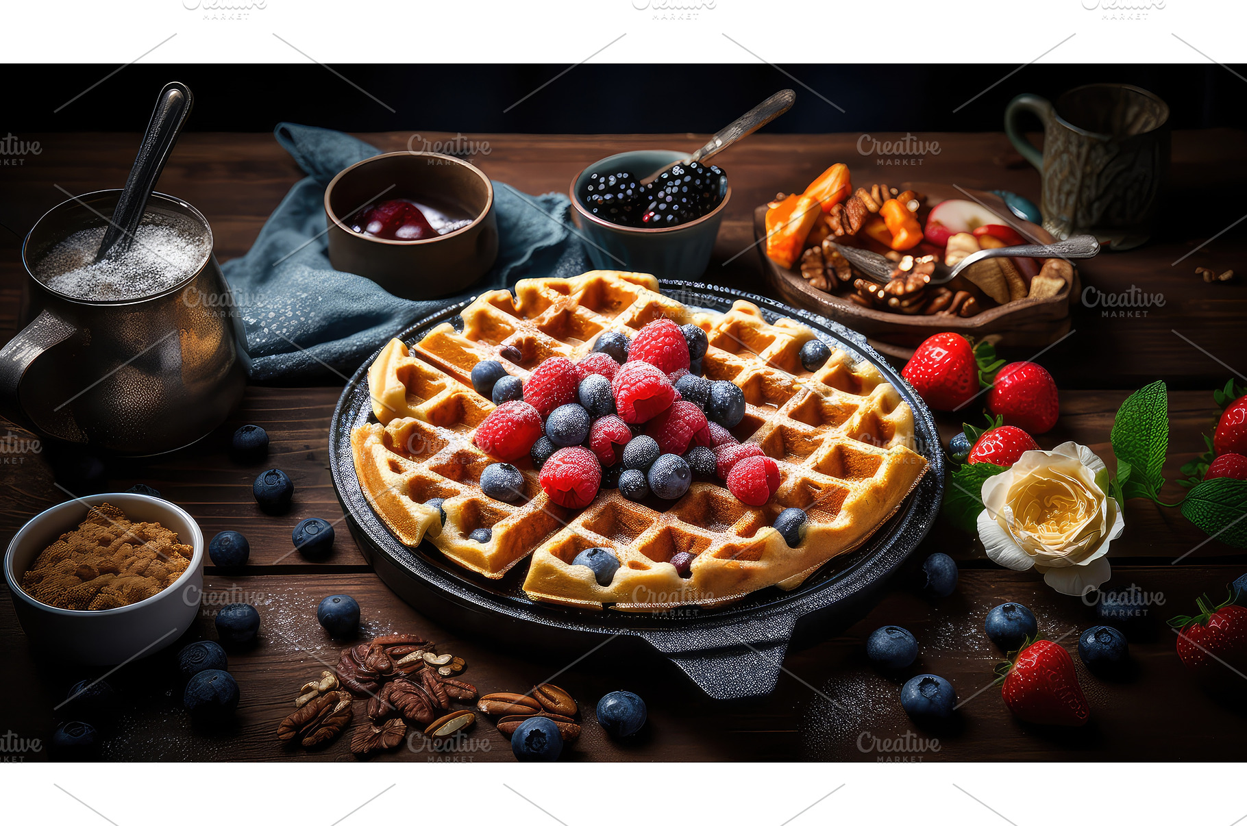 brunch belgium waffle food ai, a Background Photo by pikepicture