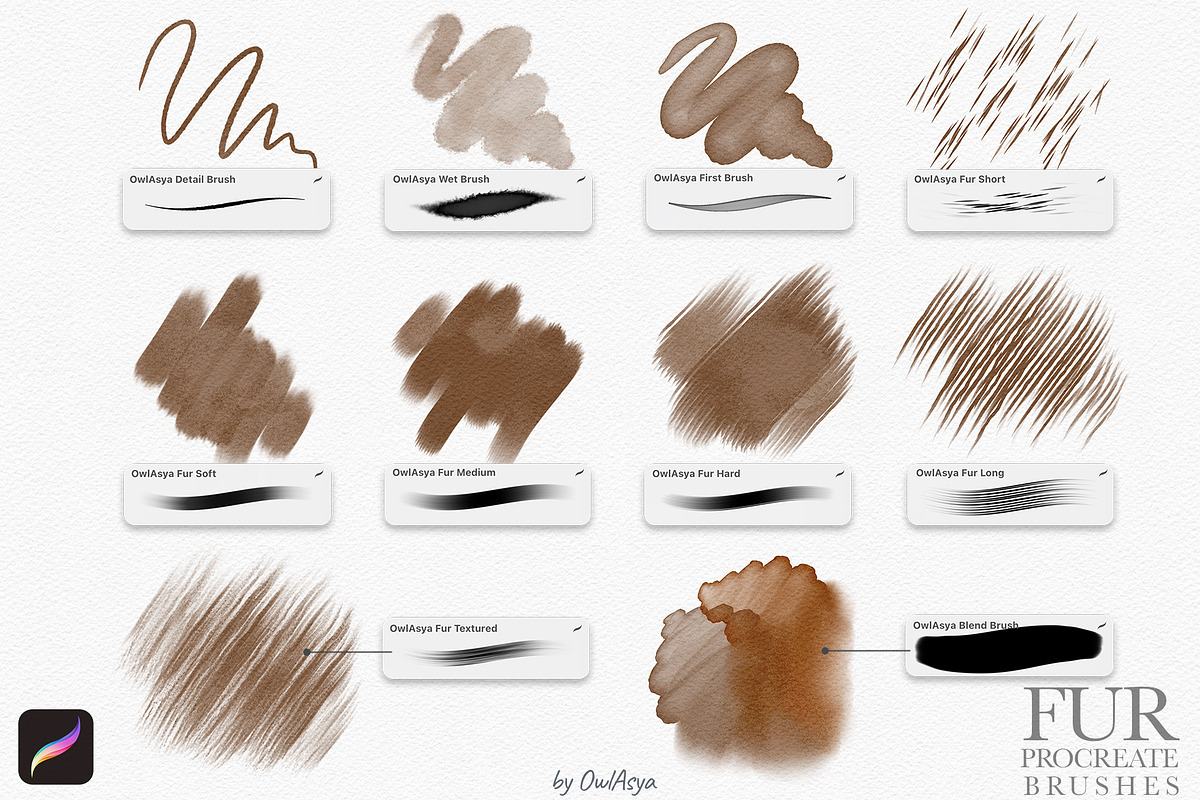 Watercolor Fur Procreate Brushes, a Brush Add-On by owlasya (Photo 3 of 7)