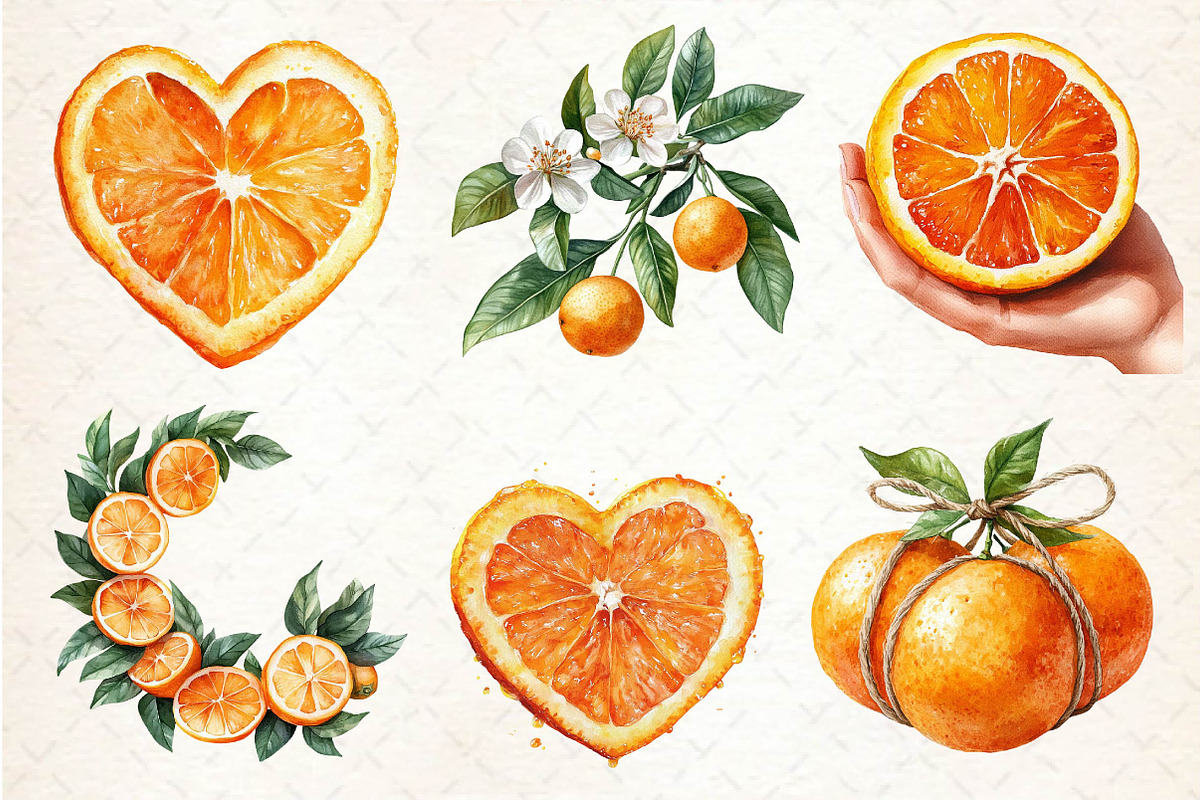 Watercolor Citrus Orange Clipart, an Illustration by Dream Creation (Photo 4 of 6)