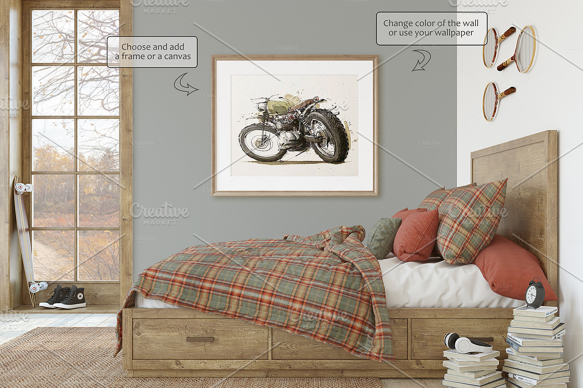 TEENAGER's ROOM Wall&Frame Mockup, a Poster Template by MyHomeMockups (Photo 6 of 12)